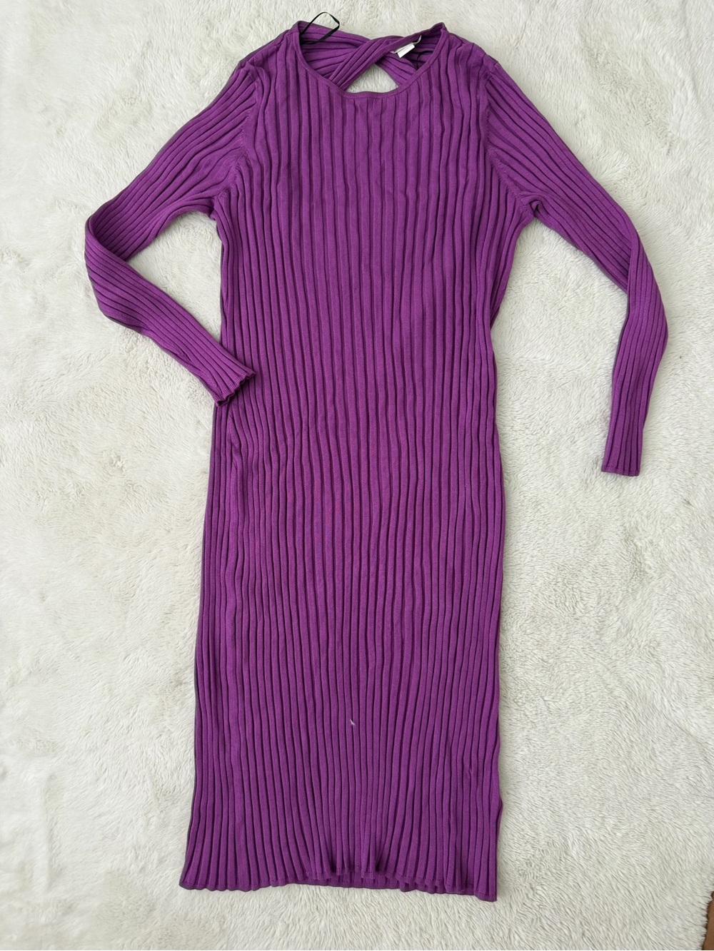 H&M Purple Ribbed Long-Sleeve Knit Plus Size Dress